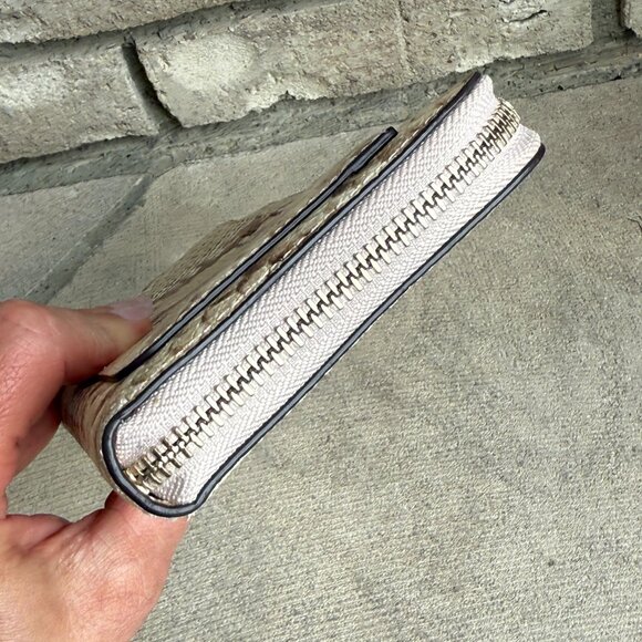 KATE SPADE LONG ZIP AROUND SNAKE EMBOSSED WALLET CLUTCH Beige Tan Leather - Picture 7 of 13